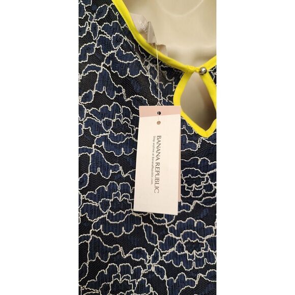 Banana Republic Women Large Navy Blue Neon Yellow Floral Eyelet Tank Top 2P NWT - Picture 4 of 6
